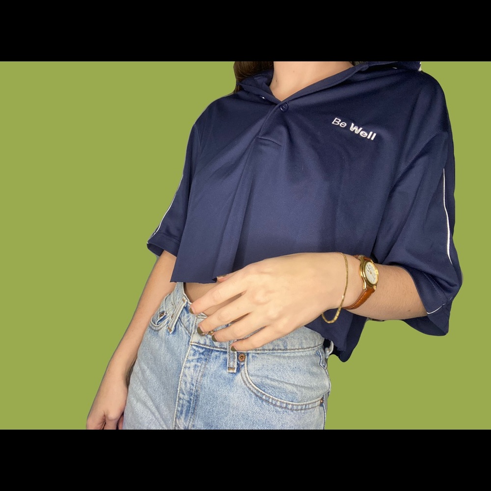 Navy blue cropped collared shirt